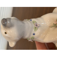 VTG LLADRO Polar Bear W/Applied Flowers Glossy Porcelain Figurine #6355 5" SPAIN