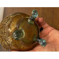 STUNNING ANTIQUE Northwood Aqua Opalescent Carnival Beaded Cable Rose Bowl 3.75"