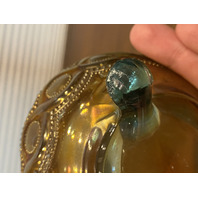 STUNNING ANTIQUE Northwood Aqua Opalescent Carnival Beaded Cable Rose Bowl 3.75"