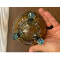 STUNNING ANTIQUE Northwood Aqua Opalescent Carnival Beaded Cable Rose Bowl 3.75"