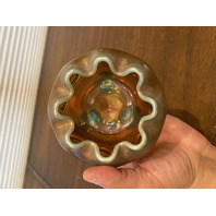 STUNNING ANTIQUE Northwood Aqua Opalescent Carnival Beaded Cable Rose Bowl 3.75"