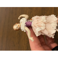 ANTIQUE DRESDEN Floral Laced Dress Dancing Ballerina Porcelain Figurine 3.75"H