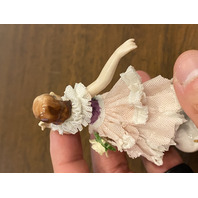 ANTIQUE DRESDEN Floral Laced Dress Dancing Ballerina Porcelain Figurine 3.75"H
