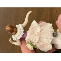 ANTIQUE DRESDEN Floral Laced Dress Dancing Ballerina Porcelain Figurine 3.75"H