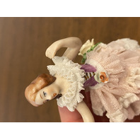 ANTIQUE DRESDEN Floral Laced Dress Dancing Ballerina Porcelain Figurine 3.75"H