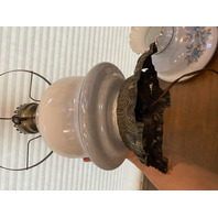 BEAUTIFUL LARGE VTG HANDPAINTED GWTW Blue Floral 3-Way Electric Table Lamp 25"H