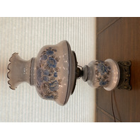BEAUTIFUL LARGE VTG HANDPAINTED GWTW Blue Floral 3-Way Electric Table Lamp 25"H