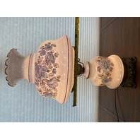 BEAUTIFUL LARGE VTG HANDPAINTED GWTW Blue Floral 3-Way Electric Table Lamp 25"H