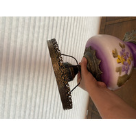 LARGE VTG HANDPAINTED GWTW Purple & White Floral Electric Table Lamp 26"H