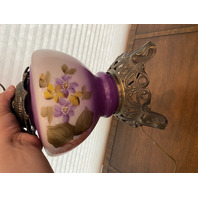LARGE VTG HANDPAINTED GWTW Purple & White Floral Electric Table Lamp 26"H