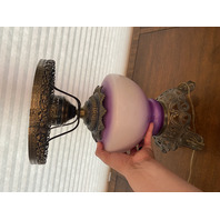 LARGE VTG HANDPAINTED GWTW Purple & White Floral Electric Table Lamp 26"H