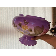 LARGE VTG HANDPAINTED GWTW Purple & White Floral Electric Table Lamp 26"H