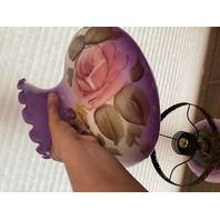 LARGE VTG HANDPAINTED GWTW Purple & White Floral Electric Table Lamp 26"H