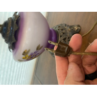 LARGE VTG HANDPAINTED GWTW Purple & White Floral Electric Table Lamp 26"H