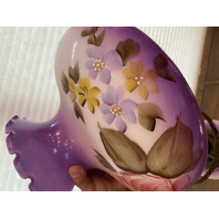 LARGE VTG HANDPAINTED GWTW Purple & White Floral Electric Table Lamp 26"H