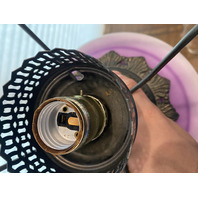 LARGE VTG HANDPAINTED GWTW Purple & White Floral Electric Table Lamp 26"H