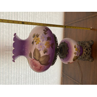 LARGE VTG HANDPAINTED GWTW Purple & White Floral Electric Table Lamp 26"H