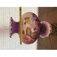 LARGE VTG HANDPAINTED GWTW Purple & White Floral Electric Table Lamp 26"H