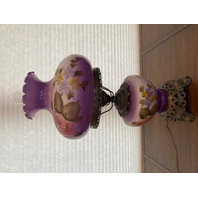LARGE VTG HANDPAINTED GWTW Purple & White Floral Electric Table Lamp 26"H