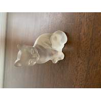 ADORABLE VTG FENTON Clear Frosted Art Glass Sitting Cat/Kitty Figurine 3.75"H