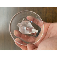 VTG LALIQUE Crystal Frosted SWAN Ring Holder Dish SIGNED 2.25"H FRANCE