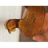 BEAUTIFUL VTG Indiana Glass Honey Amber Glass Nesting Hen Design Candy Dish 7"L