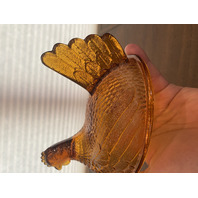 BEAUTIFUL VTG Indiana Glass Honey Amber Glass Nesting Hen Design Candy Dish 7"L
