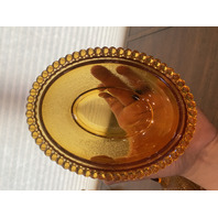BEAUTIFUL VTG Indiana Glass Honey Amber Glass Nesting Hen Design Candy Dish 7"L