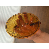 BEAUTIFUL VTG Indiana Glass Honey Amber Glass Nesting Hen Design Candy Dish 7"L