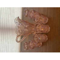 STUNNING VTG Imperial Glass Pink Iridescent TIGER LILY Pitcher, 7 Glasses SET(8)