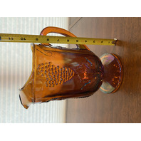STUNNING VTG Indiana Glass Amber Iridescent HARVEST Pattern Pitcher Set (7)