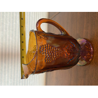 STUNNING VTG Indiana Glass Amber Iridescent HARVEST Pattern Pitcher Set (7)
