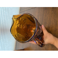 STUNNING VTG Indiana Glass Amber Iridescent HARVEST Pattern Pitcher Set (7)