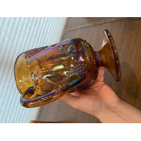 STUNNING VTG Indiana Glass Amber Iridescent HARVEST Pattern Pitcher Set (7)