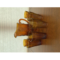 STUNNING VTG Indiana Glass Amber Iridescent HARVEST Pattern Pitcher Set (7)