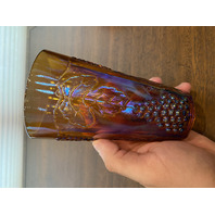 STUNNING VTG Indiana Glass Amber Iridescent HARVEST Pattern Pitcher Set (7)