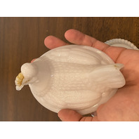 VTG Westmoreland Milk Glass/Opalescent Nesting Hen Design Candy Dish 5.5"L