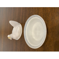 VTG Westmoreland Milk Glass/Opalescent Nesting Hen Design Candy Dish 5.5"L