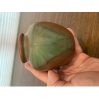 RARE ANTIQUE VAN BRIGGLE Green Butterfly MOUNTAIN CRAG BROWN Pottery Vase 4"H