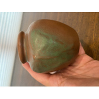 RARE ANTIQUE VAN BRIGGLE Green Butterfly MOUNTAIN CRAG BROWN Pottery Vase 4"H
