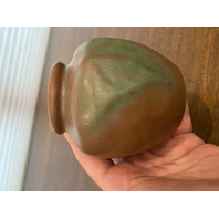 RARE ANTIQUE VAN BRIGGLE Green Butterfly MOUNTAIN CRAG BROWN Pottery Vase 4"H
