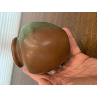 RARE ANTIQUE VAN BRIGGLE Green Butterfly MOUNTAIN CRAG BROWN Pottery Vase 4"H