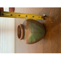 RARE ANTIQUE VAN BRIGGLE Green Butterfly MOUNTAIN CRAG BROWN Pottery Vase 4"H