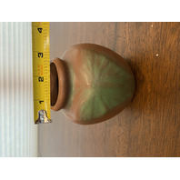 RARE ANTIQUE VAN BRIGGLE Green Butterfly MOUNTAIN CRAG BROWN Pottery Vase 4"H