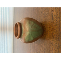 RARE ANTIQUE VAN BRIGGLE Green Butterfly MOUNTAIN CRAG BROWN Pottery Vase 4"H