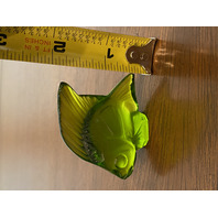 GORGEOUS Small LALIQUE Crystal Green/Yellow Fish Paperweight 2"L FRANCE