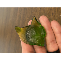GORGEOUS Small LALIQUE Crystal Green/Yellow Fish Paperweight 2"L FRANCE