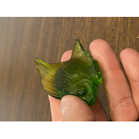 GORGEOUS Small LALIQUE Crystal Green/Yellow Fish Paperweight 2"L FRANCE