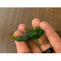 GORGEOUS Small LALIQUE Crystal Green/Yellow Fish Paperweight 2"L FRANCE