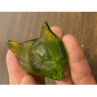 GORGEOUS Small LALIQUE Crystal Green/Yellow Fish Paperweight 2"L FRANCE